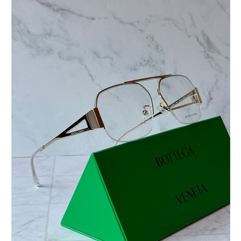 NEW Bottega Veneta BV1067O 002 Gold Aviator Eyeglasses Frames